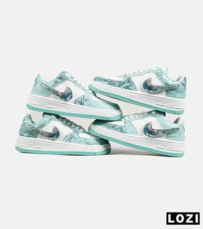 کفش کتانی مردانه و زنانه سفید آبی سبز NIKE dunk low steam puppet