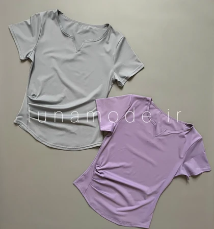 تیشرت زنانه یقه هفت بغل چین‌دار