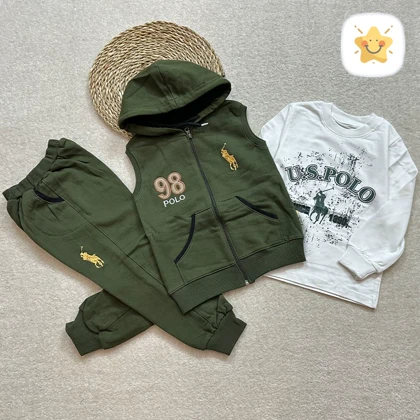 3 تکه هودی و بلوز و شلوار پسرانه داخل کرک مناسب 4 تا 8 سال