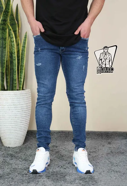 شلوار جین آبی تیره زاپ‌دار