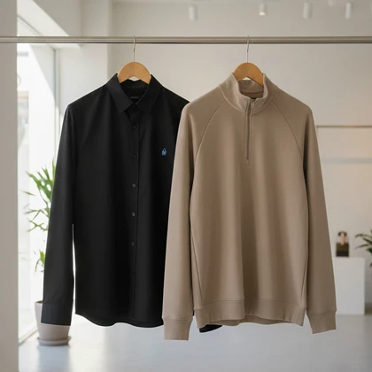 پکیج دورس مردانه نیم زیپ مدل Behbod-کرم + پیراهن مردانه مشکی VQ