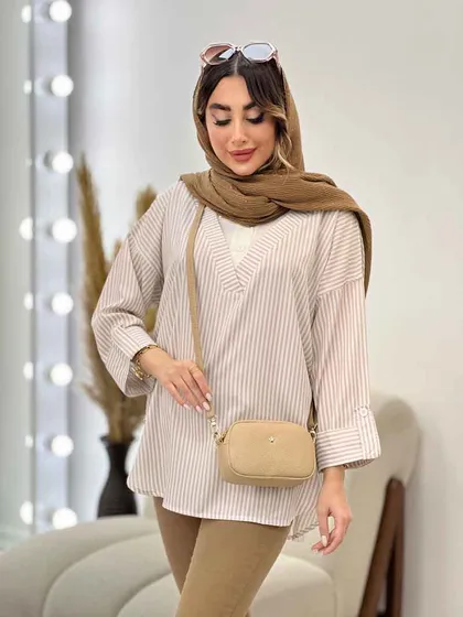 شومیز راه راه ترکیبی جلو بسته