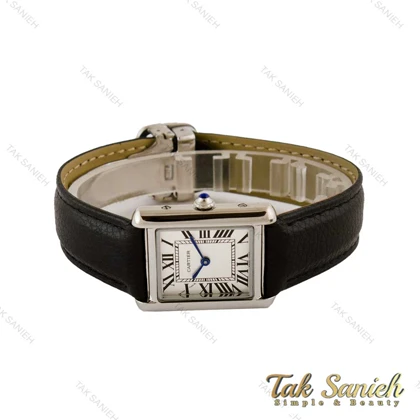 ساعت کارتیه تانک زنانه سیلور بند چرم مشکی Cartier-5268-L