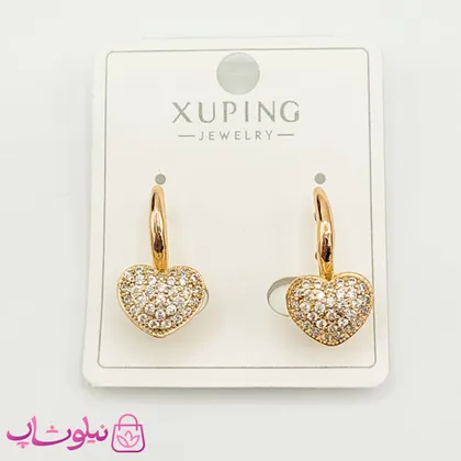 گوشواره دخترانه ژوپینگ مدل قلب نگین‌دار