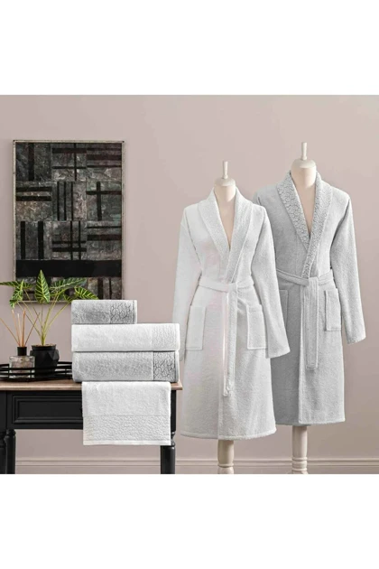 ست حوله و حوله‌پوش Taç مدل Adria Pure Cotton پنبه - سفید