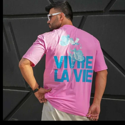 تیشرت مردانه صورتی مدل VIVRE LAVIE