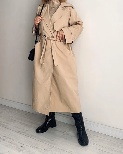 ترنچ کت Drop کرم (قد بلند)