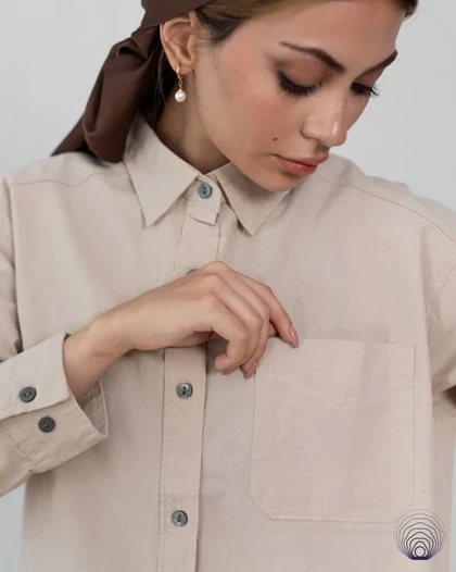 شومیز زنانه لینن کرمی روشن H&M