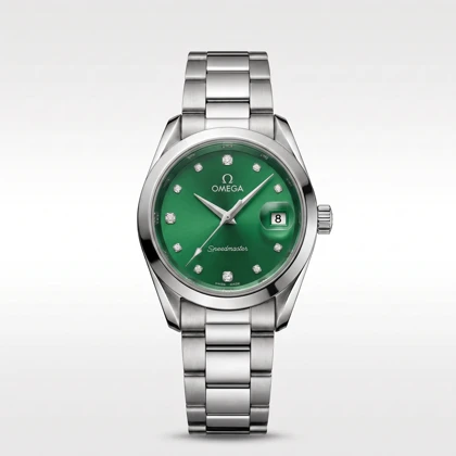 ساعت مچی زنانه امگا SPEEDMASTER مدل OMEGA-9693 بند استیل نقره‌ای صفحه سبز یشمی