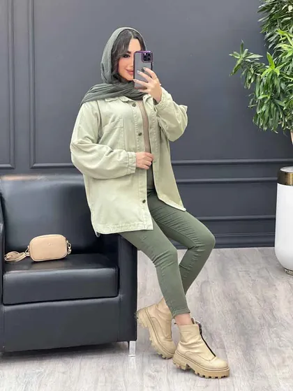 مانتو جین رنگی دو جیب