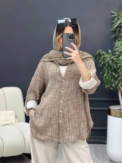 مانتو لینن آبرنگی آستین پاگن