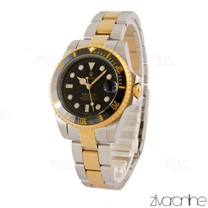 ساعت رولکس ساب مارینر زنانه دورنگ طلایی صفحه مشکی 105467