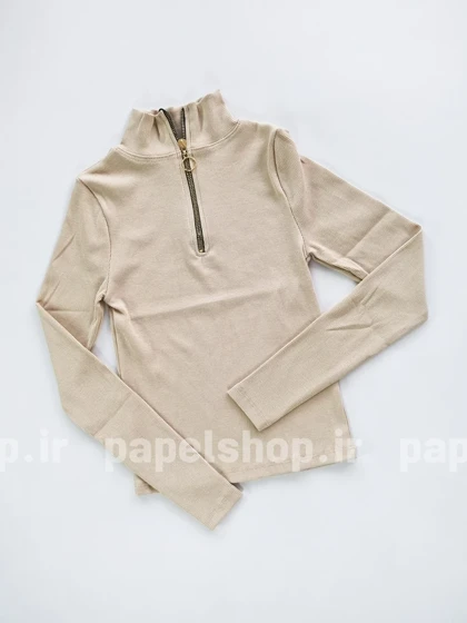 بلوز کبریتی یقه ایستاده نیم زیپ
