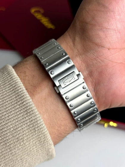 ساعت کارتیر سانتوس فلزی مردانه نقره ای صفحه سبز Cartier Santos metal