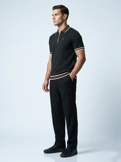 پولوشرت یقه زیپ Poli دورنگ - مشکی