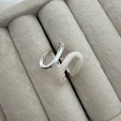 انگشتر دو طرفه سفید نقره ای