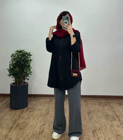 مانتو لینن دکمه مخفی پانیا (ارسال رایگان)