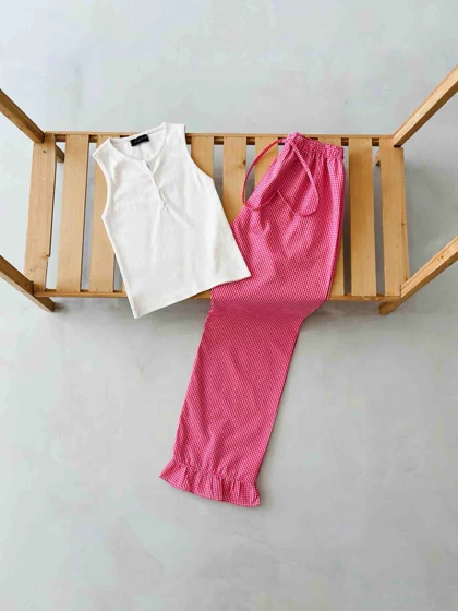 ست لباس راحتی پیژامه و تاپ زنانه