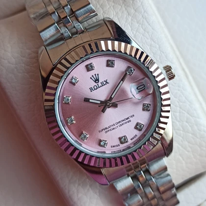 ساعت مچی زنانه رولکس مدل دیت جاست صورتی فول استیل درجه یک