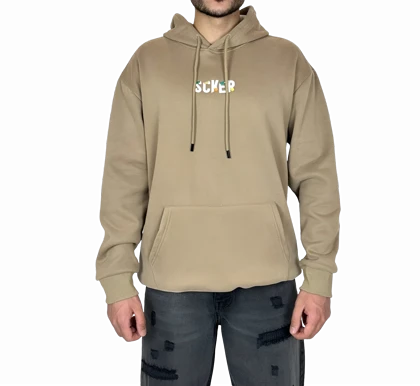 هودی خاکی اورسایز گرافیکی SCKER - طرح چاپ پشت - مناسب استایل یونیسکس