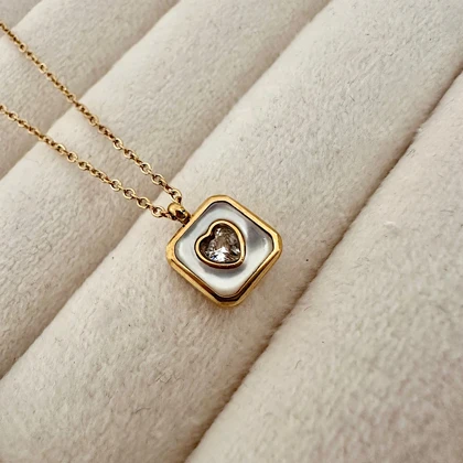 گردنبند استیل مینیمال قلب نگینی کد 845