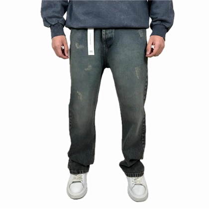 شلوار جین نیم بگ زاپ‌دار مردانه دودی آبی روشن