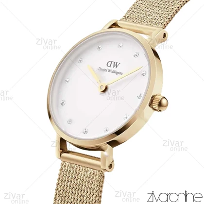 ساعت دنیل ولینگتون زنانه طلایی صفحه سفید ایندکس نگین‌دار 104303