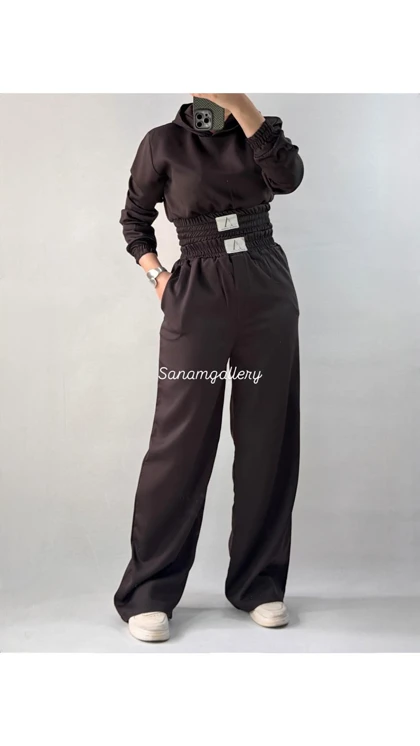 ست کراپ کلاهدار و شلوار زنانه 99035