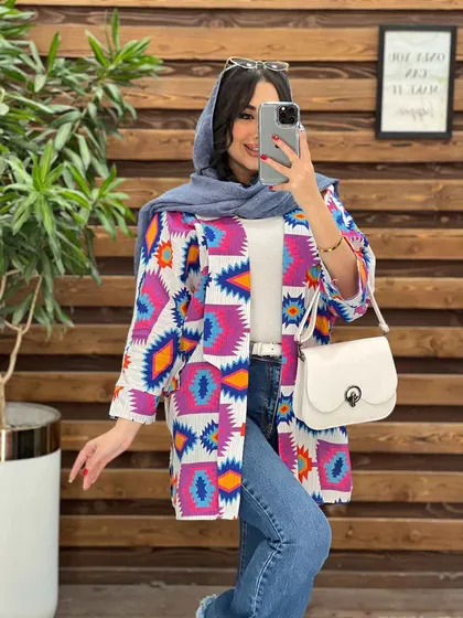 مانتو لینن طرح دار کوک دوزی
