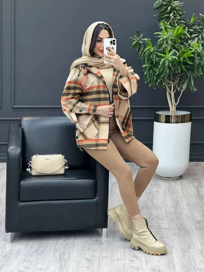 پالتو کلاه دار بغل دو دکمه
