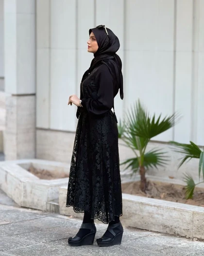 پیراهن مبینا (مشکی و نسکافه ای)