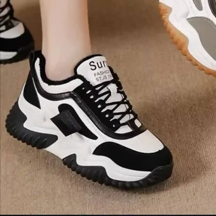 کتانی لژدار زنانه سفید مشکی فشن Women’s White Black Platform Fashion Sneakers
