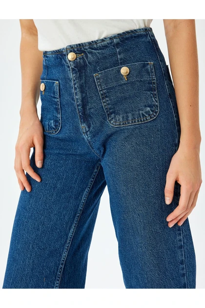 شلوار جیب کوتاه جیب کوتاه قالب کمر بلند - شلوار جین Culotte 5SAL40057MD