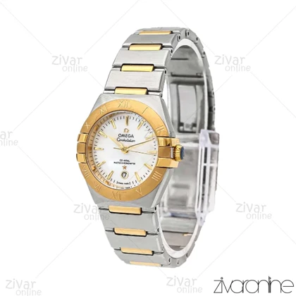 ساعت امگا کانسلیشن زنانه طلایی نقره ای صفحه صدفی 105855