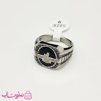 انگشتر مردانه استیل مدل فروهر رنگ مشکی نقره ای کیفیت مستر کد 750