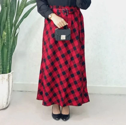 دامن چهارخونه پشمی قد 90 کد 50138