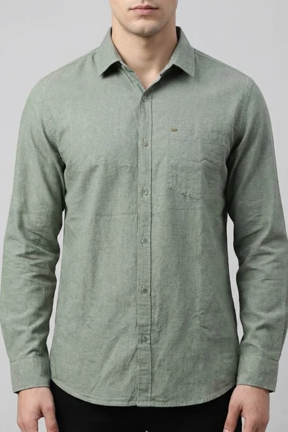 پیراهن مردانه سبز آستین بلند نخ پنبه 514