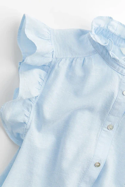 بلوز لینن آستین چین‌دار دکمه صدفی H&M270