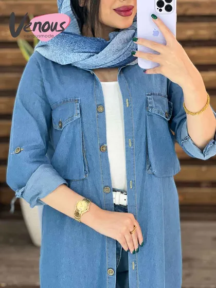 مانتو جین کاغذی دو جیب