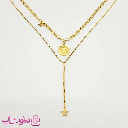 گردنبند زنانه استیل دو ردیفه آویزدار
