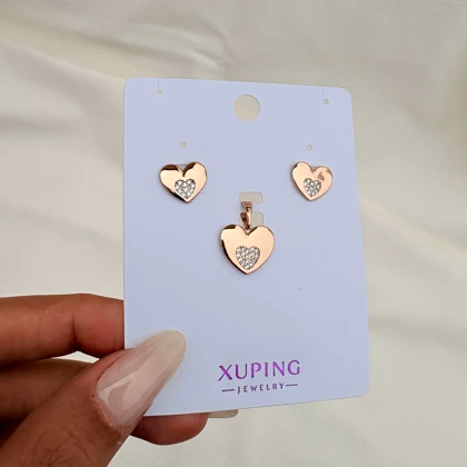 نیم ست قلب تخت نگین‌دار ژوپینگ بدون زنجیر