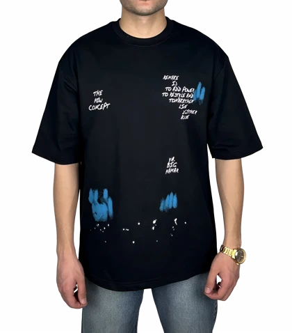 تیشرت آستین کوتاه مردانه مشکی طرح دار گرافیکی