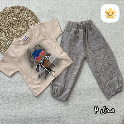 تیشرت شلوارک لینن دخترانه خرگوش GC مناسب 2 تا 10 سال