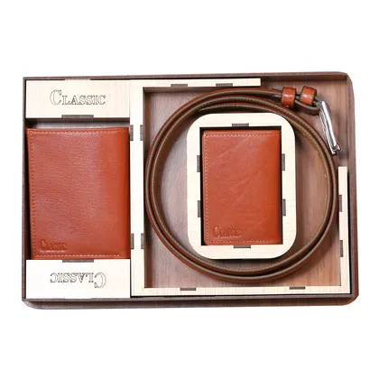 ست هدیه کیف پول و کمربند چرمی مدل CLASSIC کلاسیک SBC0010