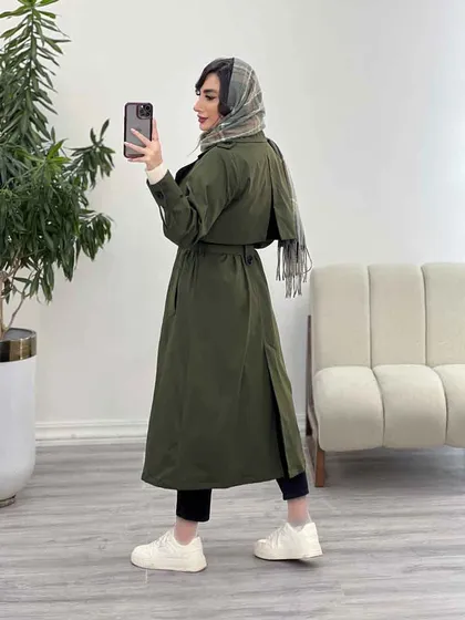 بارانی بلند دو جیب سرشانه پاگن