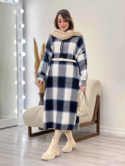 پیراهن بلند چهارخونه کلاهدار