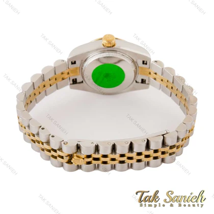 ساعت رولکس زنانه دورنگ طلایی صفحه سبز ایندکس یونانی دورنگین اسمال Rolex-7286-L