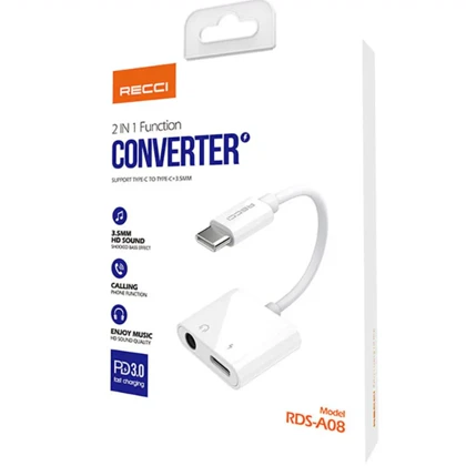 کابل تبدیل Type-C به Type-C و جک 3.5mm رسی RECCI مدل RDS-A08