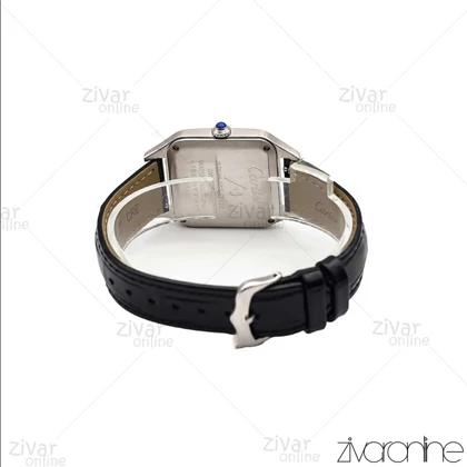 ساعت کارتیر مدل سانتوس دومونت قاب نقره ای بند چرم مشکی مدیوم 106096