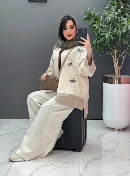 مانتو لینن نچرال طرح پروانه